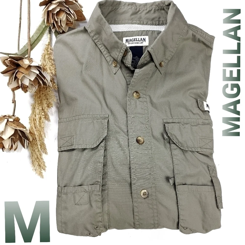 New Magellan Mens Cache Green Outdoor Shirt Med